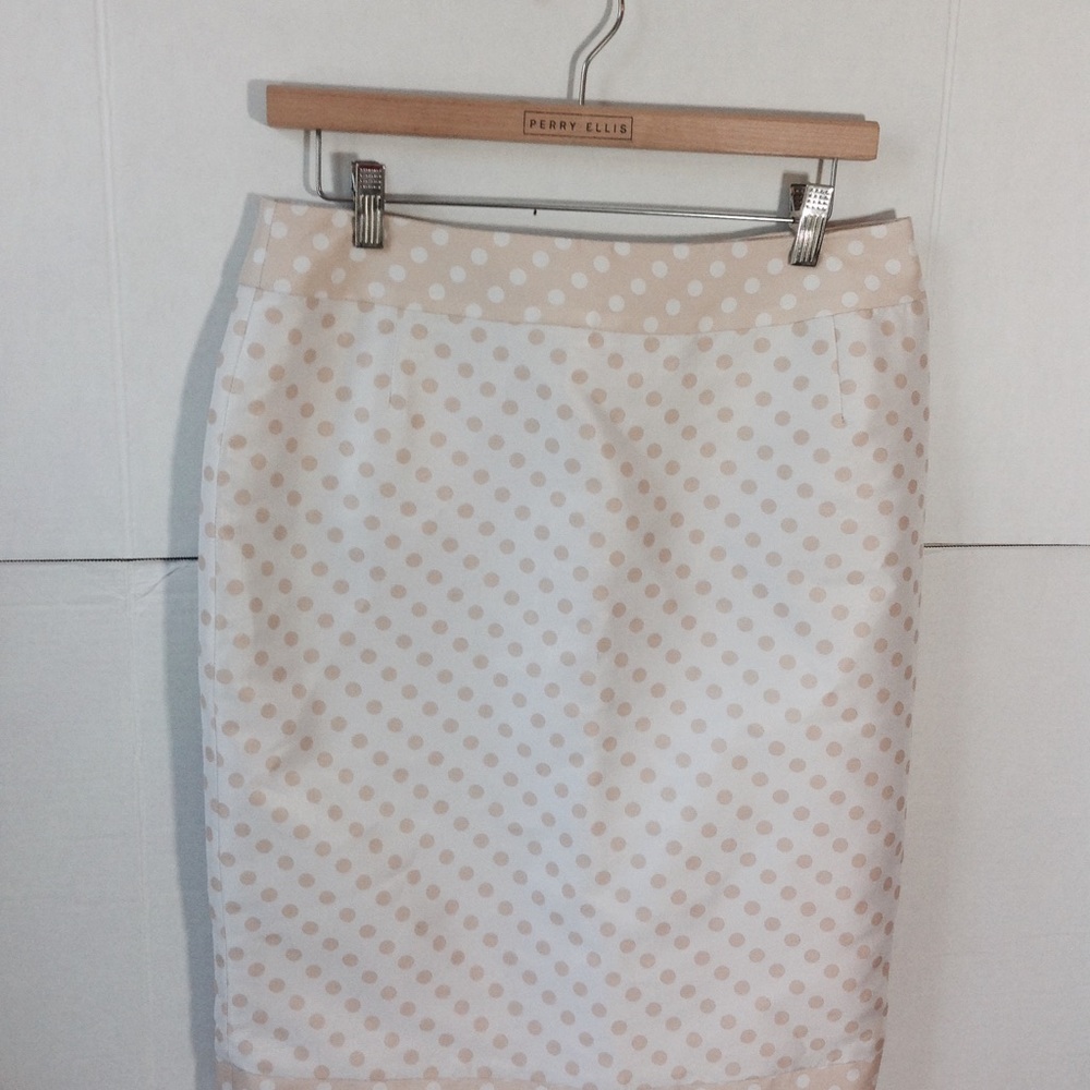 Sara Campbell Tan Polka Dot Skirt Cream Pencil